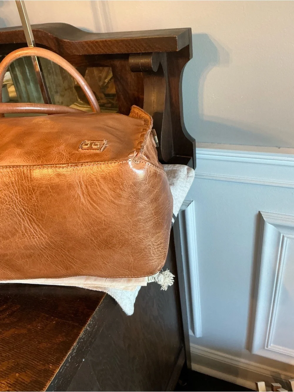 NWT Bed Stu Rockaway Shoulder Bag Crossbody Work School Tote Tan Rustic $345 - Picture 7 of 16